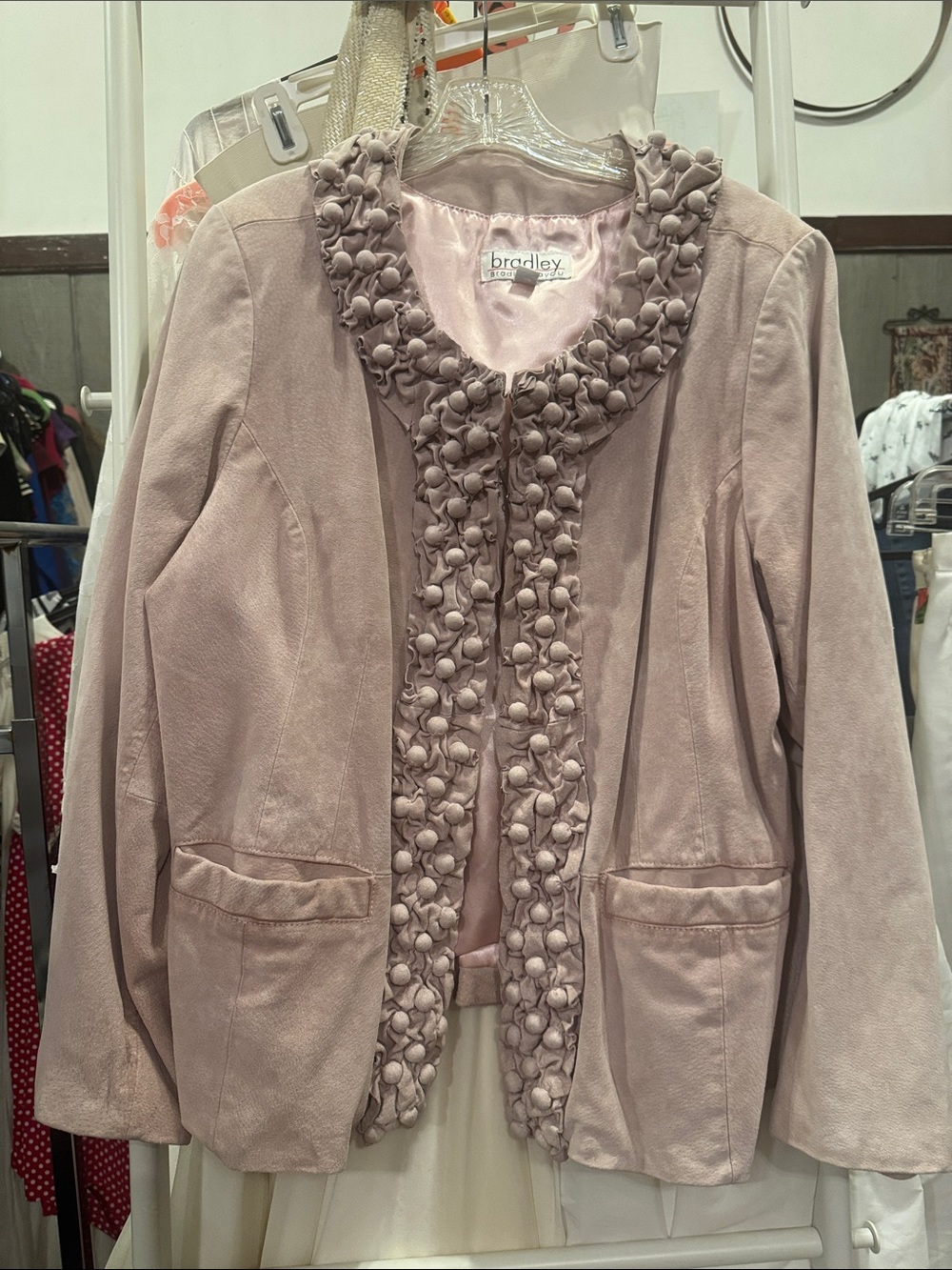 Bradley Bayou Dusty Rose Embellished Collar Leather Jacket